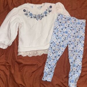 Haute Hippie Cream Floral Top and Blue Patterned Leggings